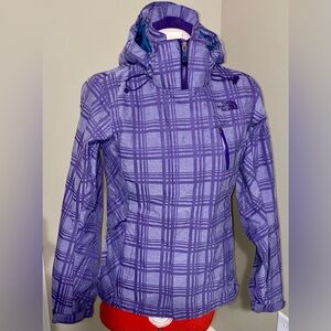 THE NORTH FACE HYVENT SKI SNOW JACKET COAT PURPLE TARTAN PLAID XS MULTI POCKETS